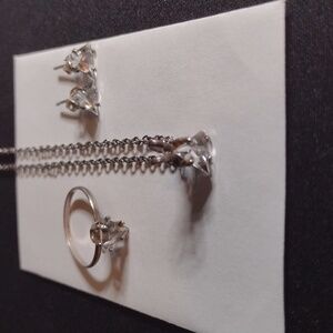 Vintage sterling silver necklace ring earring set .